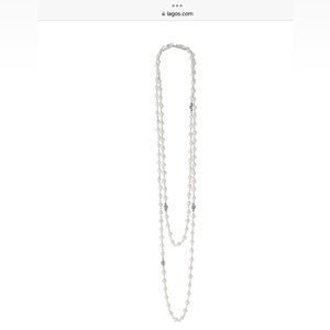 Lagos 36” long sterling silver Luna pearl and fluted bead station necklace